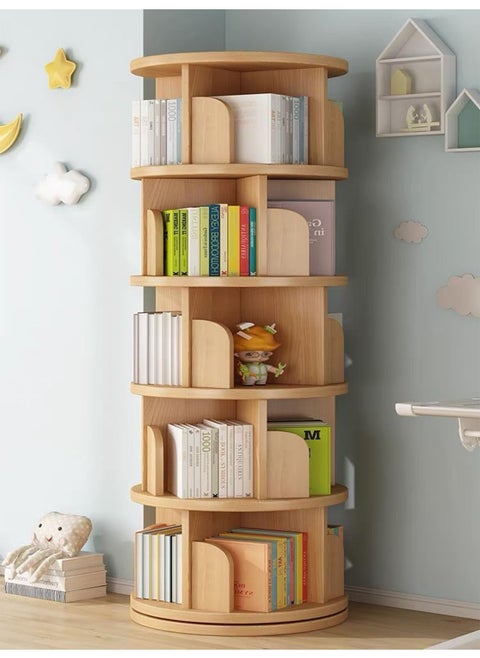 360° Rotating Bookshelf 5 Tiers Tall Bookcase Corner Floor Standing Display Storage Shelf Book Organizer for Living Room Bedroom