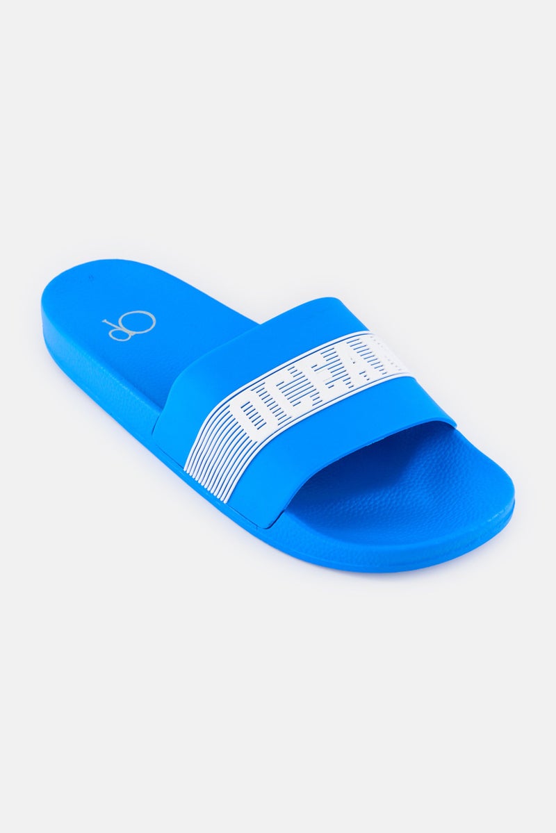 Ocean Pacific Men Brand Logo Slip On Slides, Blue  - Image 1