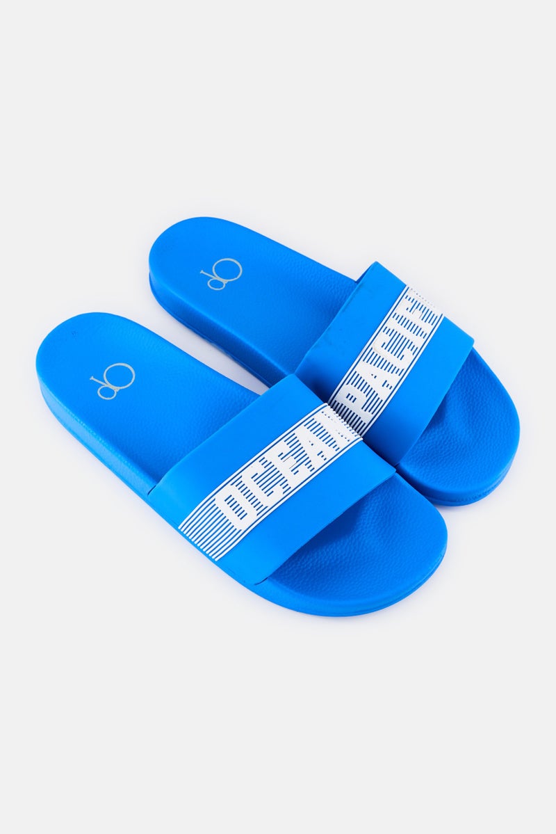 Ocean Pacific Men Brand Logo Slip On Slides, Blue  - Image 2