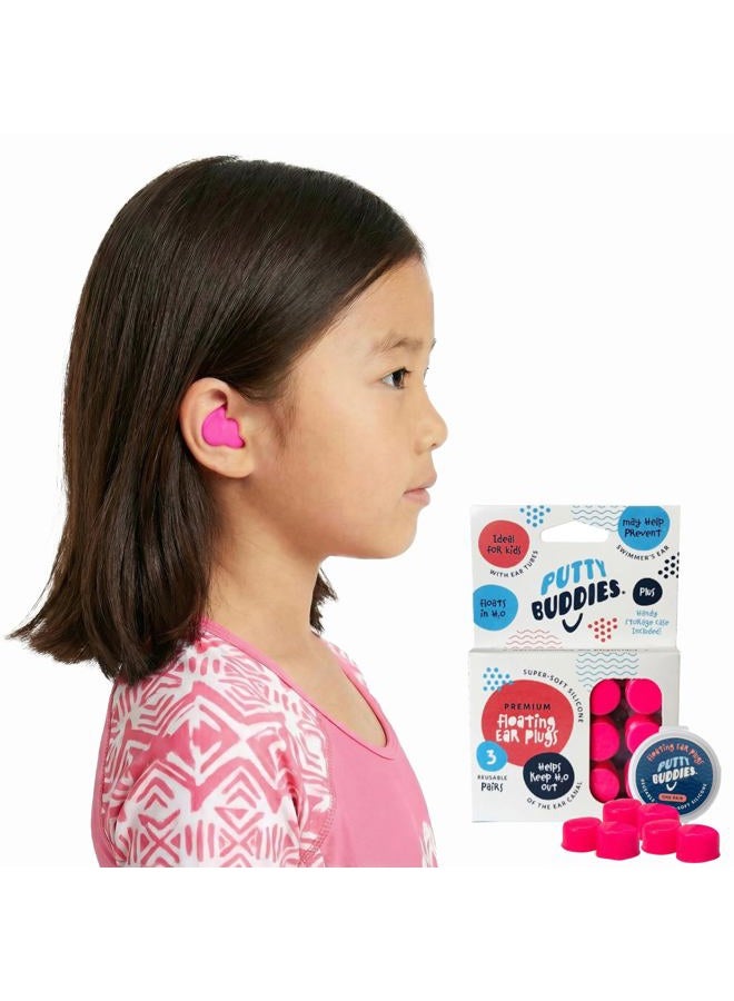Putty Buddies Earvolution Floating Putty Buddies Ear Plugs for Swimming - Invented by an Ear Physician - Moldable, Premium, Silicone - Floats on Water - Waterproof - Made in The USA - 3 Pack - Hot Pink - Image 1
