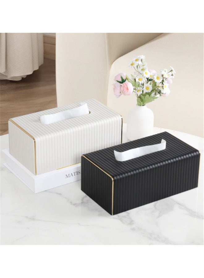 Tissue Box, PU Leather Tissue Holder with Lid, Facial Tissue Case Napkin Dispenser for Home Office Bathroom Bedroom Car, 25*14*10cm, White - Image 5
