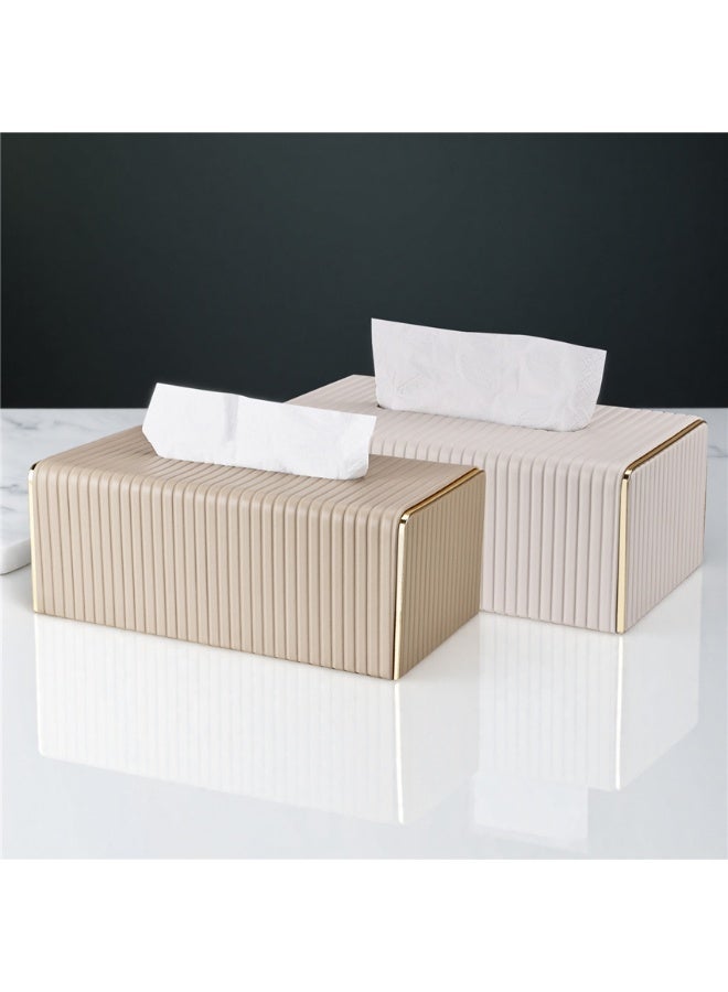 Tissue Box, PU Leather Tissue Holder with Lid, Facial Tissue Case Napkin Dispenser for Home Office Bathroom Bedroom Car, 25*14*10cm, White - Image 3