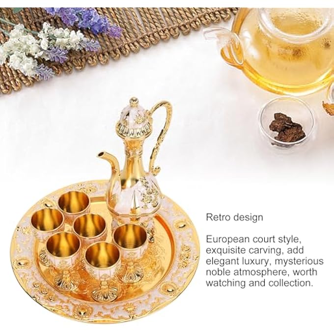 rayihni Turkish Tea Set Metal Teapot Set And Vintage Turkish Coffee Pot With 6 Coffee Cups And Tea Tray Coffee Pot Set Zinc Alloy Tea Tray Teapot And Tea Cups For Wedding Art Crafts - Image 3