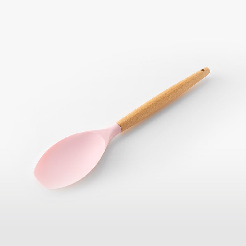 Beech Wood Handle With Storage Bucket Pink Silicone Kitchenware Set New Color 11-Piece Set For Home Use - Image 1