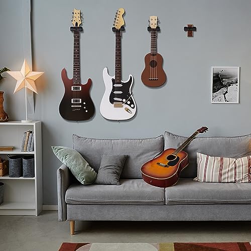 Ueteto Guitar Wall Mount Hanger, Hard Wood Base Guitar Hook Auto Locking for Acoustic, Classical, Electric, Bass Guitars, Ukuleles， 2 Pack. - Image 4