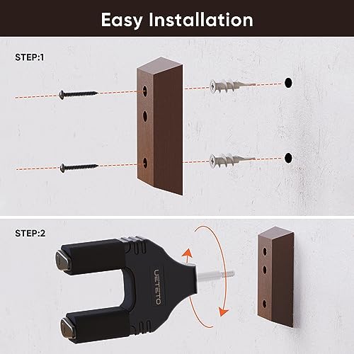 Ueteto Guitar Wall Mount Hanger, Hard Wood Base Guitar Hook Auto Locking for Acoustic, Classical, Electric, Bass Guitars, Ukuleles， 2 Pack. - Image 5