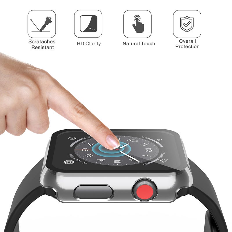 Misxi 2 Pack PC Case with Tempered Glass Screen Protector Compatible with Apple Watch Series 3 Series 2 38mm, HD Overall Shockproof Protective Cover for iWatch, 1 Black + 1 Transparent - Image 5