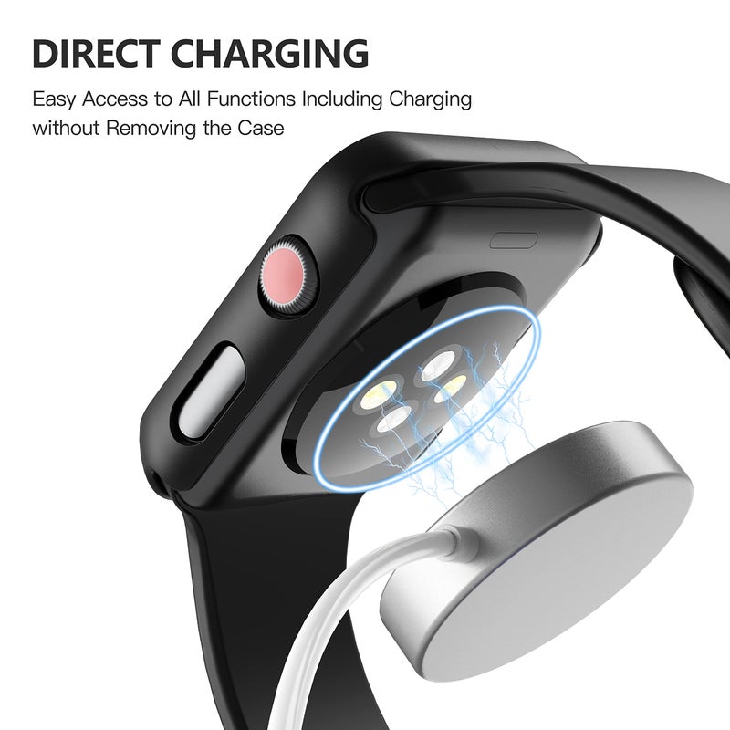 Misxi 2 Pack PC Case with Tempered Glass Screen Protector Compatible with Apple Watch Series 3 Series 2 38mm, HD Overall Shockproof Protective Cover for iWatch, 1 Black + 1 Transparent - Image 4