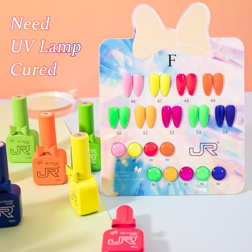 JR 9pcs 05oz Neon Gel Nail Polish Set Including Red Pink Nude Blue Orange Profesional Gel Polish Kit Soak Off Polish Home DIY Soak Off UV LED Nail Gel Kit DIY Manicure - Image 3