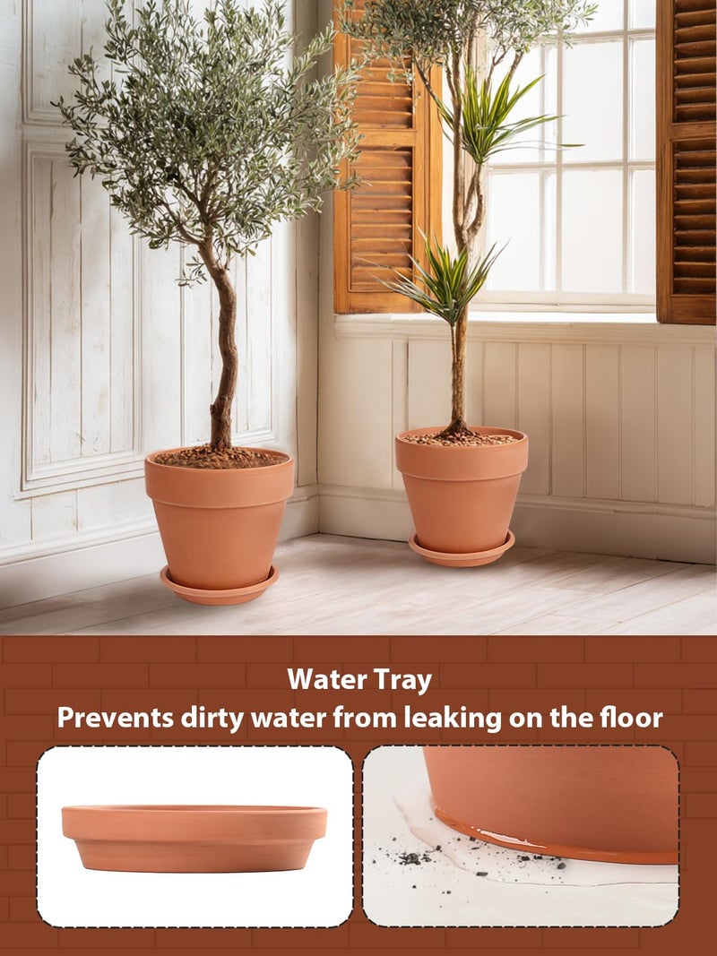 INGOFIN 12 Inch Terracotta Pot Set of 2 with Saucer - Ceramic Clay Pot for Plants with Drainage Hole, Large Terra Cotta Flower Planter with Tray for Indoor Outdoor Plants - Image 4