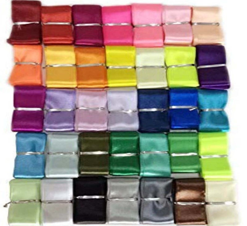 DIY Crafts 60mtr Meter, 1st Image Random, 1-2"inch Satin Face Solid Polyester Ribbon 10-25 Colors Unsorted Bulk Lots Mix for Gift Wrapping Party Decoration in Ch(60mtr Meter, 1st Image Random) - Image 4