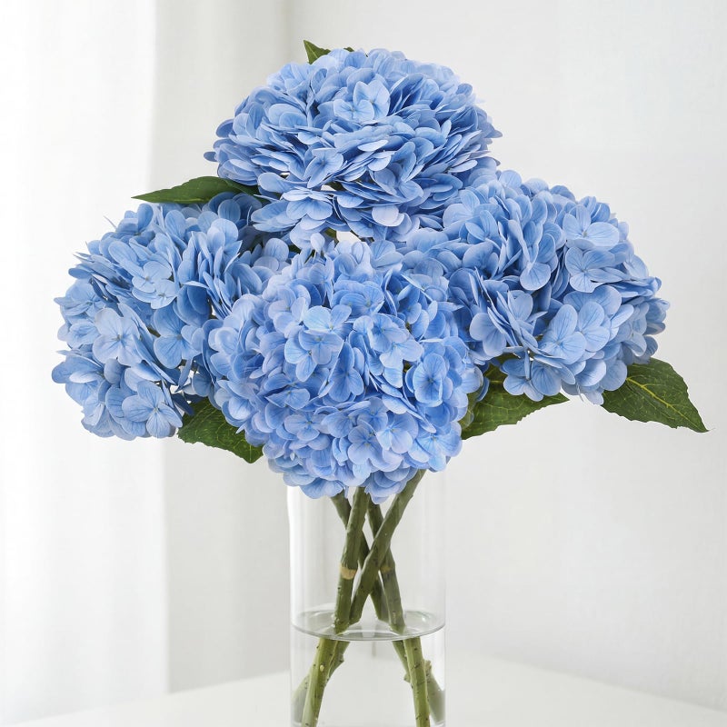 JPSOR 4pcs Blue Hydrangea Artificial Flowers 21in Real Touch Hydrangeas Flowers Lifelike Fake Hydrangea Flower for Home Decor Party Floral Arrangements Wedding Bouquets Centerpieces - Image 2