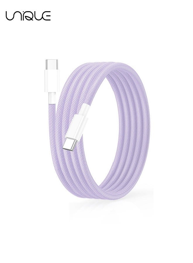 يونيك كابل شحن بطول 2 متر - كابل شاحن من النوع C مضفر بطول 60 واط للشحن السريع - كابل شاحن USB C إلى USB C لسلسلة iPhone 16 / Samsung / MacBook / Google / Android / كابل شاحن هاتف لاب توب - بنفسجي - Image 1