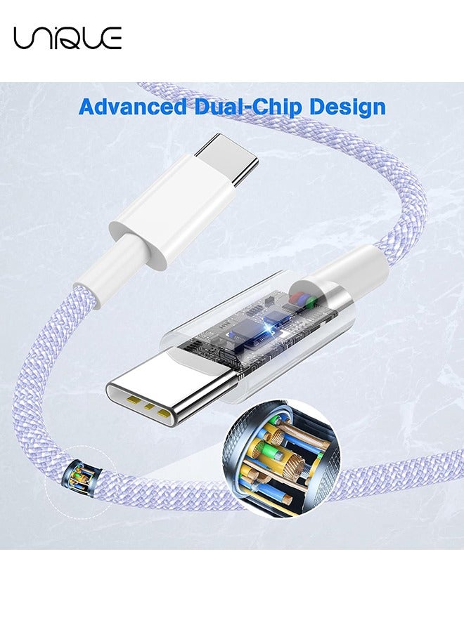 يونيك كابل شحن بطول 2 متر - كابل شاحن من النوع C مضفر بطول 60 واط للشحن السريع - كابل شاحن USB C إلى USB C لسلسلة iPhone 16 / Samsung / MacBook / Google / Android / كابل شاحن هاتف لاب توب - بنفسجي - Image 3
