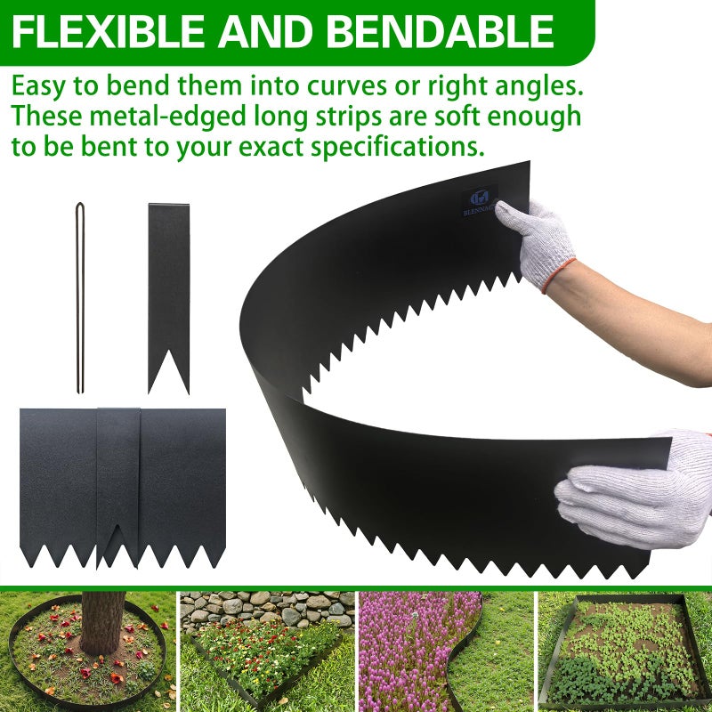 BLENNACY Metal Landscape Edging 6 Pack 40" L x 6" H,Galvanized Bendable Metal Garden Edging,Hammer- in Steel Landscape Edging with a Pair of Gloves and 7 Clips,Black (20 FT Total) - Image 3
