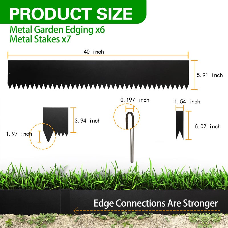 BLENNACY Metal Landscape Edging 6 Pack 40" L x 6" H,Galvanized Bendable Metal Garden Edging,Hammer- in Steel Landscape Edging with a Pair of Gloves and 7 Clips,Black (20 FT Total) - Image 2