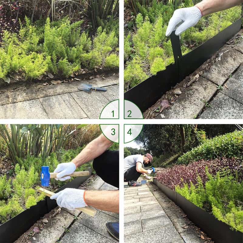 BLENNACY Metal Landscape Edging 6 Pack 40" L x 6" H,Galvanized Bendable Metal Garden Edging,Hammer- in Steel Landscape Edging with a Pair of Gloves and 7 Clips,Black (20 FT Total) - Image 4