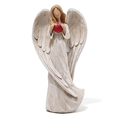 Hodao 8.9inch Resin Praying Angel Sculpture Figurine for Gifts Home Decoration Praying commemorating Angel Statue, exquisitely Carved and Hand-Painted Characters (with Hear) - Image 1