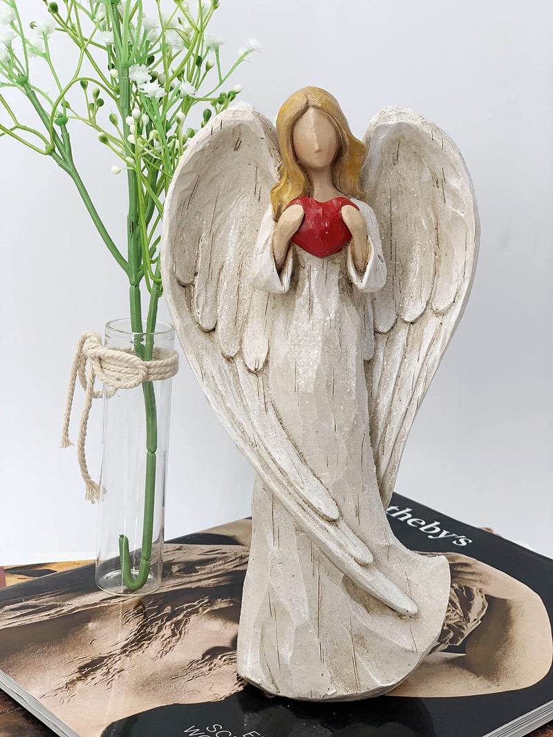 Hodao 8.9inch Resin Praying Angel Sculpture Figurine for Gifts Home Decoration Praying commemorating Angel Statue, exquisitely Carved and Hand-Painted Characters (with Hear) - Image 5