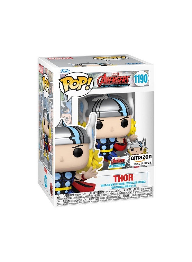 Funko Pop & Enamel Pin: The Avengers: Earth's Mightiest Heroes - 60th Anniversary, Thor with Enamel Pin - Marvel Comics - Amazon Exclusive - Collectable Vinyl Figure - Gift Idea - Superheroes Fans - Image 1