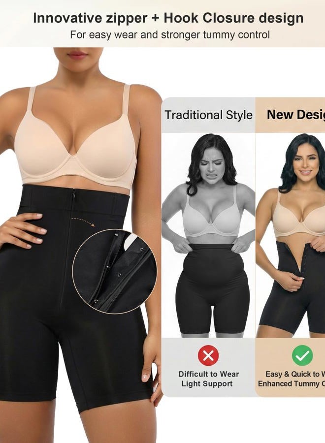 SHAPERX High-Waisted Tummy Control Shapewear for Women Seamless Zip-Up Easy-On Body Shaper Shorts Slimming Fit Underwear, Black, XL - Image 3