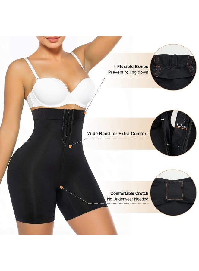 SHAPERX High-Waisted Tummy Control Shapewear for Women Seamless Zip-Up Easy-On Body Shaper Shorts Slimming Fit Underwear, Black, XL - Image 4