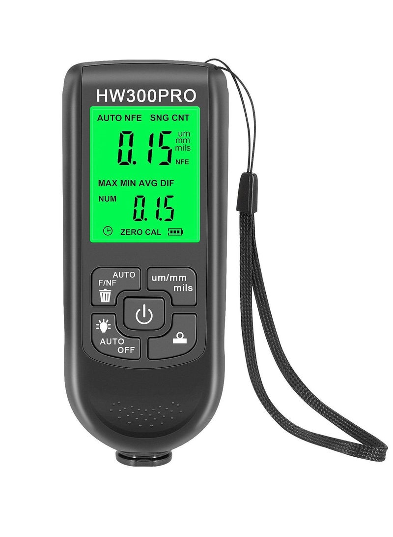 HW-300PRO Car Paint Thickness Gauge, Digital Paint Thickness Meter, Automatic 0-2000UM Fe & NFe Coating Tester with Manual Automotive Paint Tools (Black) - Image 1