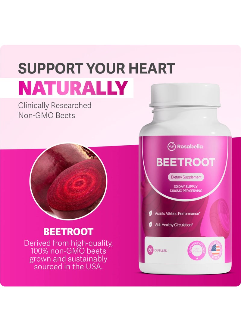 Rosabella Rosabella Organic Beet Root Capsules – 1300mg Beetroot Powder for Natural Energy & Endurance Support, Non-GMO, Lab-Tested Beet Supplement - 60 Capsules, 30-Day Supply  - Image 5