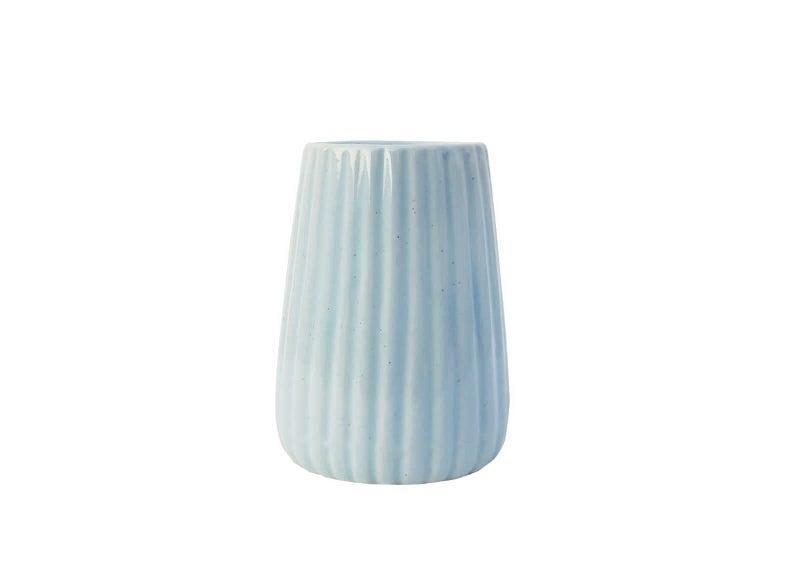 Kaolinite Ceramic Bathroom Accessories Set for Utility and Bathroom Decor | Liquid Soap Dispenser, soap Tray, Toothbrush Musk Melon Design Sky Blue (MU-6) - Image 3
