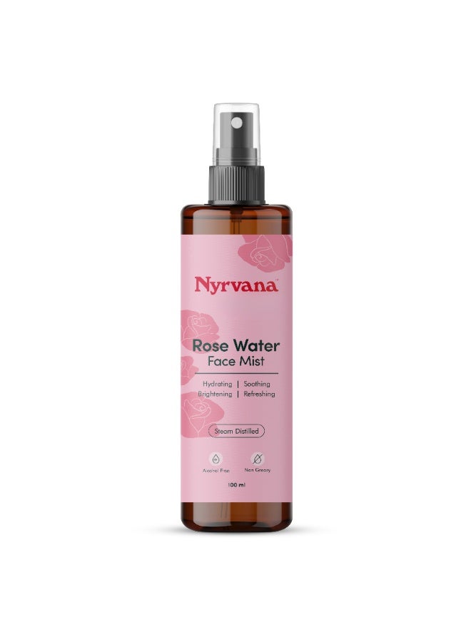 Nyrvana Rose Water Face Mist 100ml (3.4 fl oz) | Pure Steam-Distilled | Tones Hydrates & Brightens | Natural Facial Spray Toner for All Skin Types - Image 1