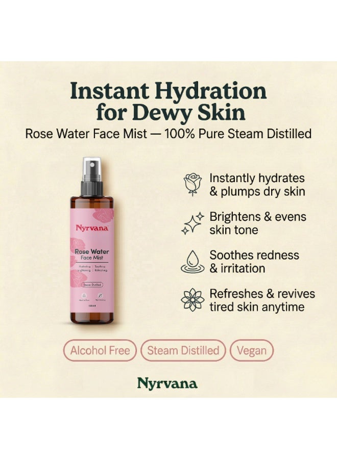 Nyrvana Rose Water Face Mist 100ml (3.4 fl oz) | Pure Steam-Distilled | Tones Hydrates & Brightens | Natural Facial Spray Toner for All Skin Types - Image 3