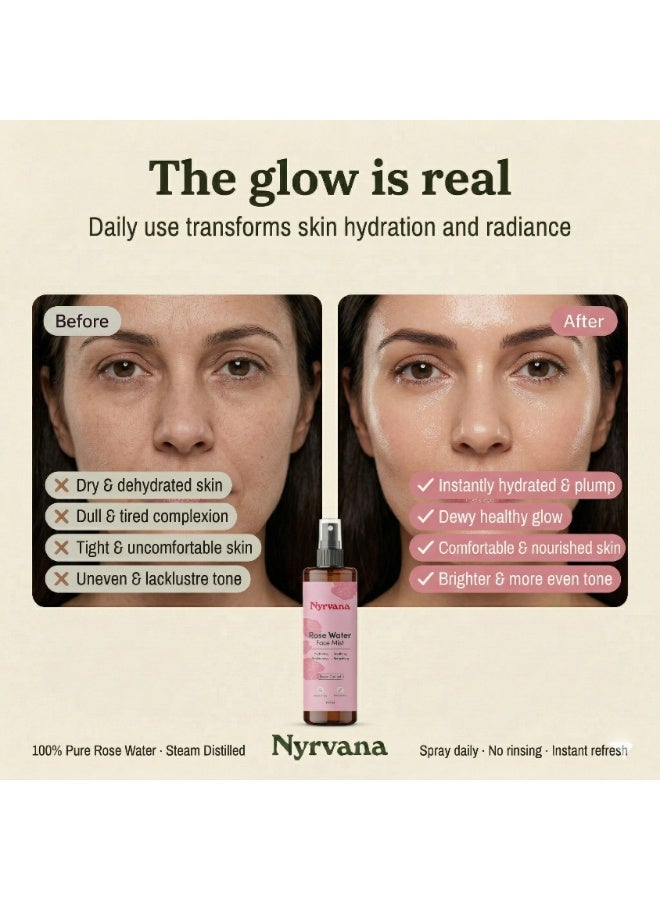 Nyrvana Rose Water Face Mist 100ml (3.4 fl oz) | Pure Steam-Distilled | Tones Hydrates & Brightens | Natural Facial Spray Toner for All Skin Types - Image 4