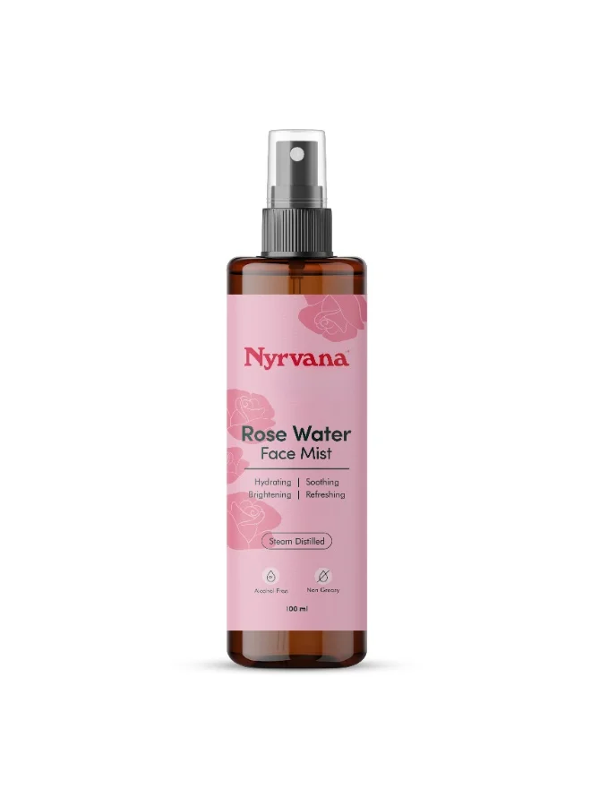 Nyrvana Hydrating Face Mist - Rose Water - For Glow & Hydration - 100% Natural, Alcohol Free Toner Spray for All Skin Types - 100ml