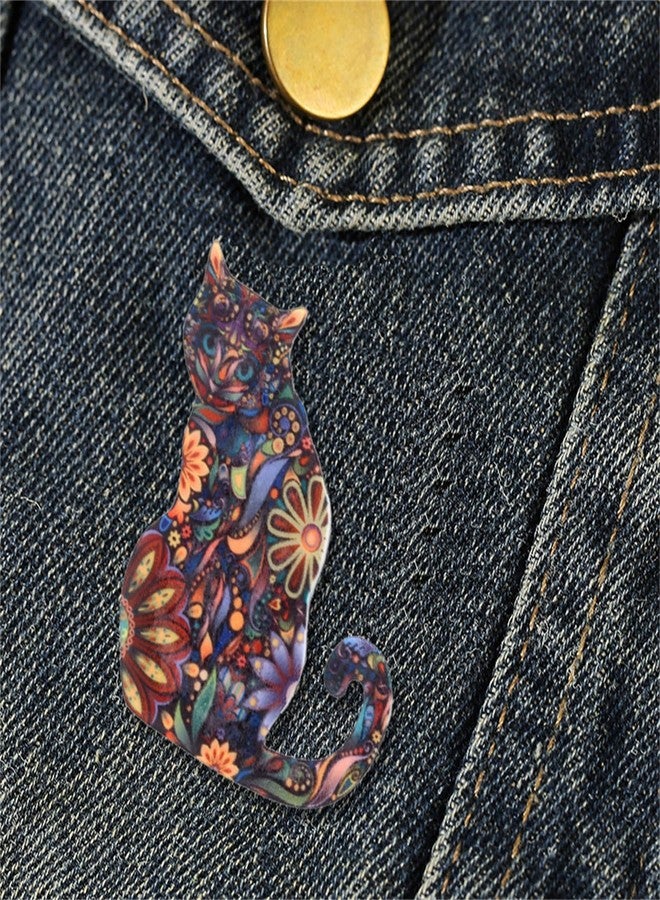 بروش قطة بوهيمي ملون من RLHRNDE للنساء والرجال، بروش أنيق وجميل على شكل زهرة هندسية وحيوان، دبوس مشبك وشاح عتيق الطراز (الفئة أ) - Image 2