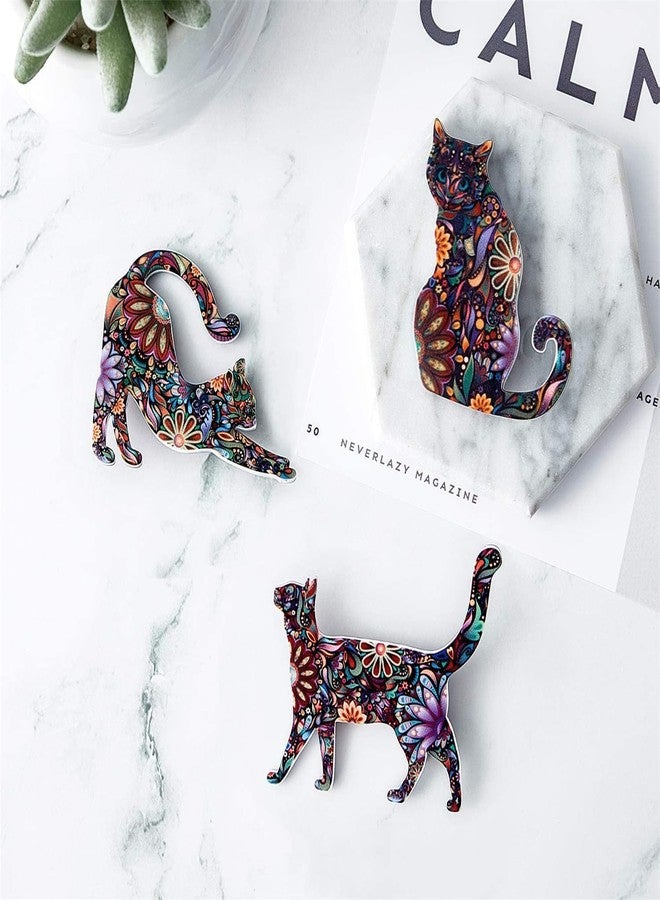 بروش قطة بوهيمي ملون من RLHRNDE للنساء والرجال، بروش أنيق وجميل على شكل زهرة هندسية وحيوان، دبوس مشبك وشاح عتيق الطراز (الفئة أ) - Image 4