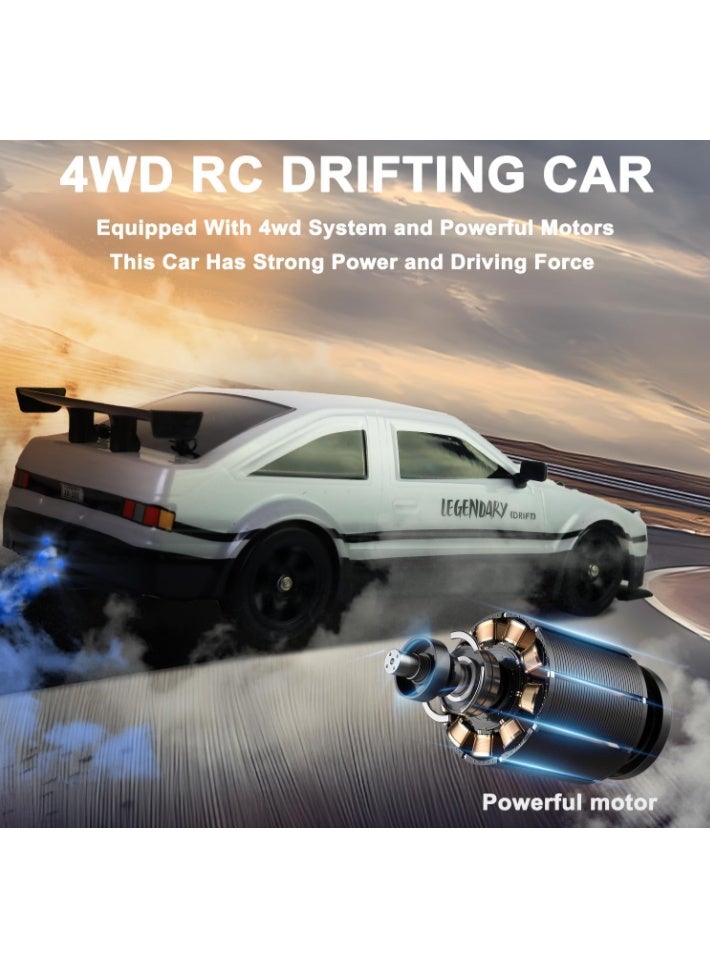 Remote Control Car RC Drift Car 1/16 Scale 4WD 18KM/H High Speed RC Car 2.4GHz with LED Lights Spray Racing Toy Car for Adults Boys Girls Kids Birthday 2Pcs Rechargeable Batteries (White) - Image 3