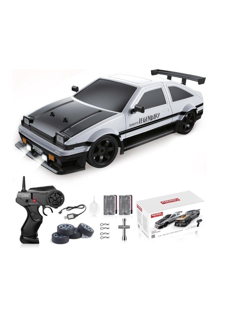 Remote Control Car RC Drift Car 1/16 Scale 4WD 18KM/H High Speed RC Car 2.4GHz with LED Lights Spray Racing Toy Car for Adults Boys Girls Kids Birthday 2Pcs Rechargeable Batteries (White) - Image 1