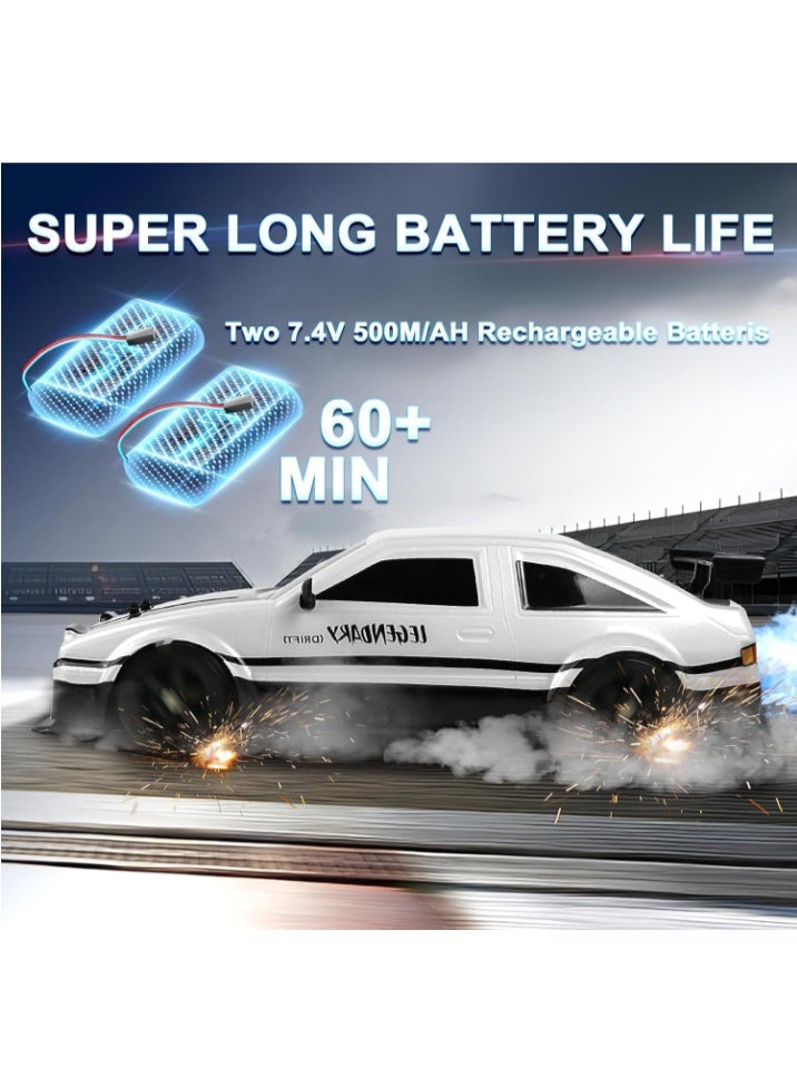 Remote Control Car RC Drift Car 1/16 Scale 4WD 18KM/H High Speed RC Car 2.4GHz with LED Lights Spray Racing Toy Car for Adults Boys Girls Kids Birthday 2Pcs Rechargeable Batteries (White) - Image 4
