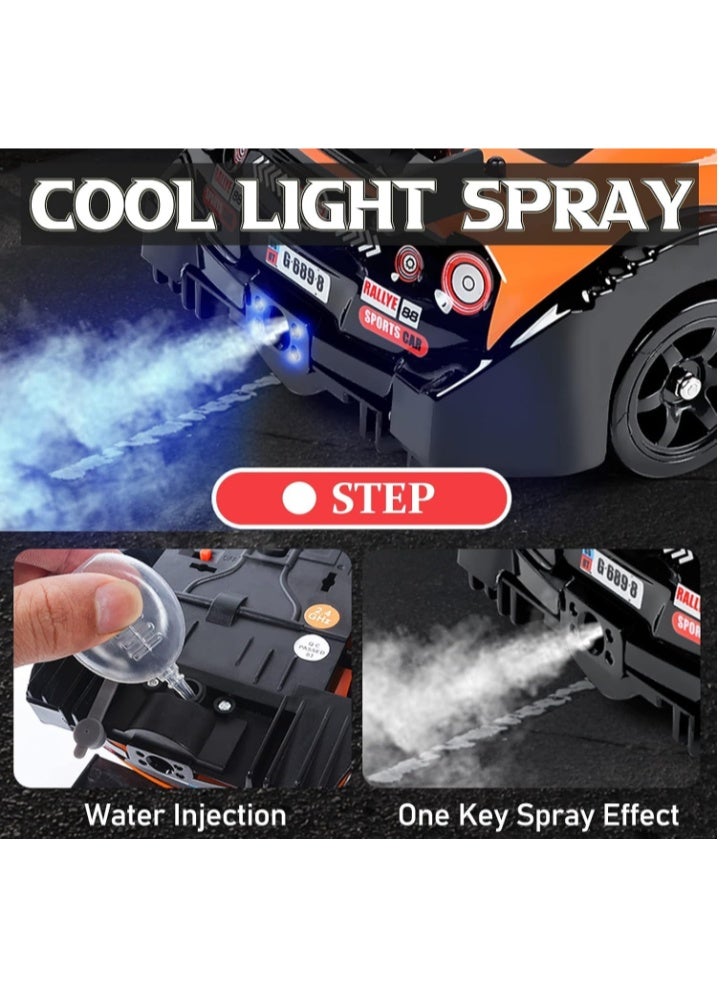 Remote Control Car RC Drift Car 1/16 Scale 4WD 18KM/H High Speed RC Car 2.4GHz with LED Lights Spray Racing Toy Car for Adults Boys Girls Kids Birthday 2Pcs Rechargeable Batteries (White) - Image 5