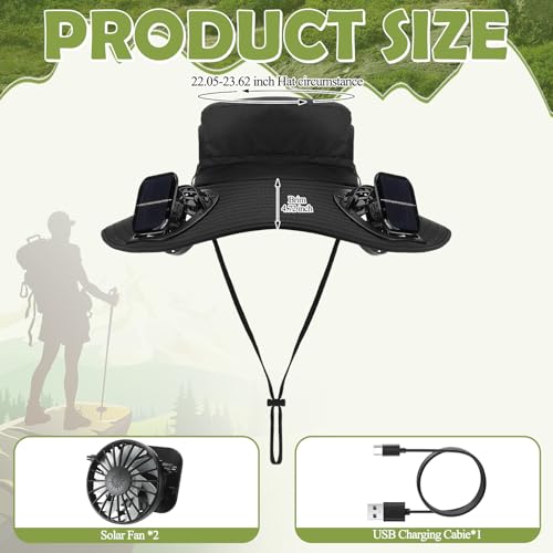 Berlune Sun Hat with 2 Solar Fan Wide Brim Fishing Bucket Hat USB Solar for Men Women UPF 50 Cooling for Fishing BeachBlack59 Inch Brim - Image 3