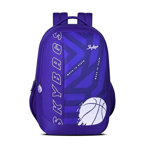 Skybags Klan V2 04 Basketball 38 Liters Premium Polyester Fabric School Backpack for Kids with Multiple Compartments and Adjustable Strap - Boys & Girls (Blue) - Image 1