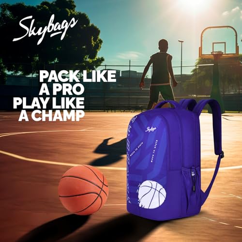 Skybags Klan V2 04 Basketball 38 Liters Premium Polyester Fabric School Backpack for Kids with Multiple Compartments and Adjustable Strap - Boys & Girls (Blue) - Image 3