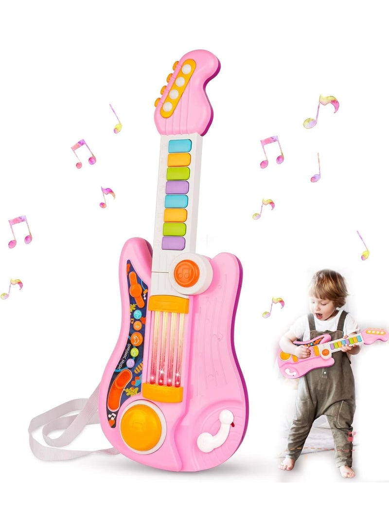 Excefore Children's Musical Instrument, Kids Guitar 2 in 1 Music Toys Piano for Kids Electric Guitar with Strap Toddler Guitar Musical Instruments Toys for 3 4 5 Year Old Girls Gifts (Pink) - Image 1
