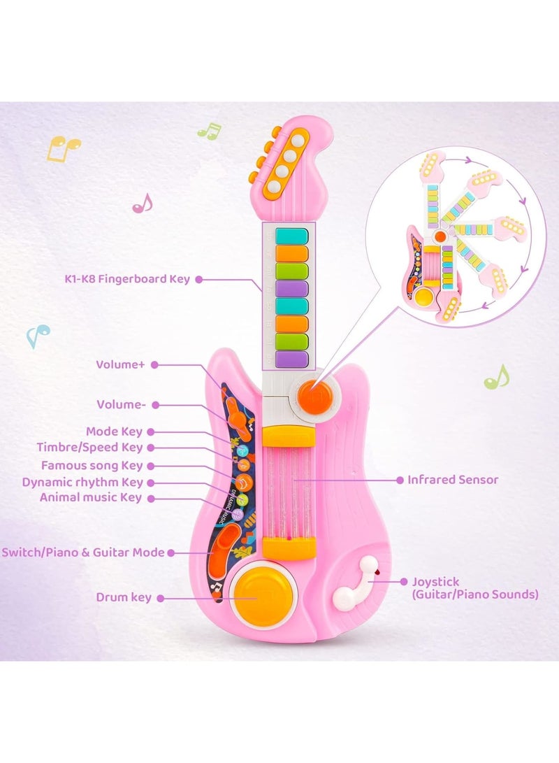 Excefore Children's Musical Instrument, Kids Guitar 2 in 1 Music Toys Piano for Kids Electric Guitar with Strap Toddler Guitar Musical Instruments Toys for 3 4 5 Year Old Girls Gifts (Pink) - Image 3