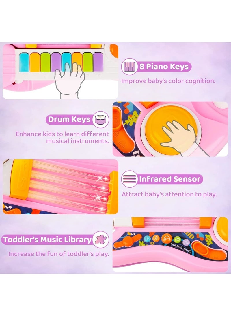 Excefore Children's Musical Instrument, Kids Guitar 2 in 1 Music Toys Piano for Kids Electric Guitar with Strap Toddler Guitar Musical Instruments Toys for 3 4 5 Year Old Girls Gifts (Pink) - Image 4