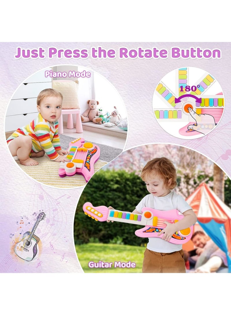 Excefore Children's Musical Instrument, Kids Guitar 2 in 1 Music Toys Piano for Kids Electric Guitar with Strap Toddler Guitar Musical Instruments Toys for 3 4 5 Year Old Girls Gifts (Pink) - Image 5