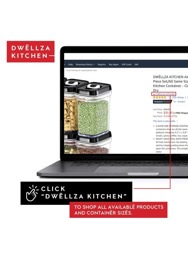 DWÃ‹LLZA KITCHEN Airtight Food Storage Containers with Lids â€“ 6 Piece Set Air Tight Kitchen Storage Containers for Pantry Organization and Storage - Clear Plastic BPA-Free - Keeps Food Fresh & Dry - Image 3