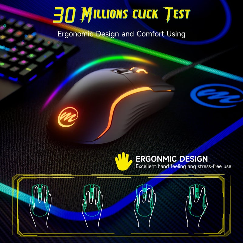 memzuoix Wired Gaming Mouse with RGB - 6 Adjustable DPI up to 12800, 6 Buttons, 12 Lighting Modes, Ergonomic Design with Anti-Slip Rubber Wheel, 5.6ft Braided Cable for PC/Mac/Windows - Black - Image 5