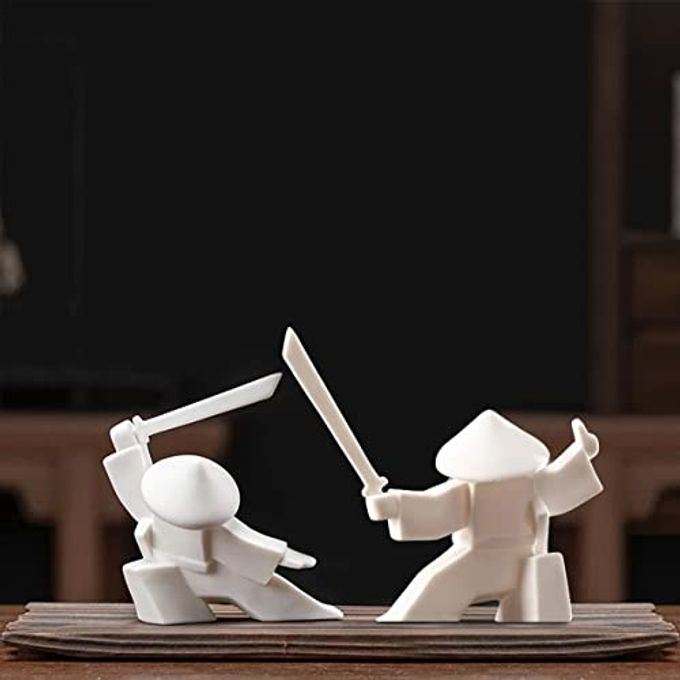 LYART Samurai Statue Decor Japanese Warrior Decor Children's Room Statues, Kongfu Tea Pet Decoration, Incense Holder for Stick Burner Incense Stick Holder (White2 and White3) - Image 1
