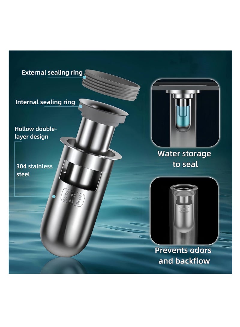 SOLARAE 2 Pack Shower Floor Drain Backflow Preventer, Drain Hair Catcher, One Way Drain Valve Sewer, 304 Stainless Steel Material, Floor Drain Odor Stopper for Bathroom (Depth 3.3'') - Image 3